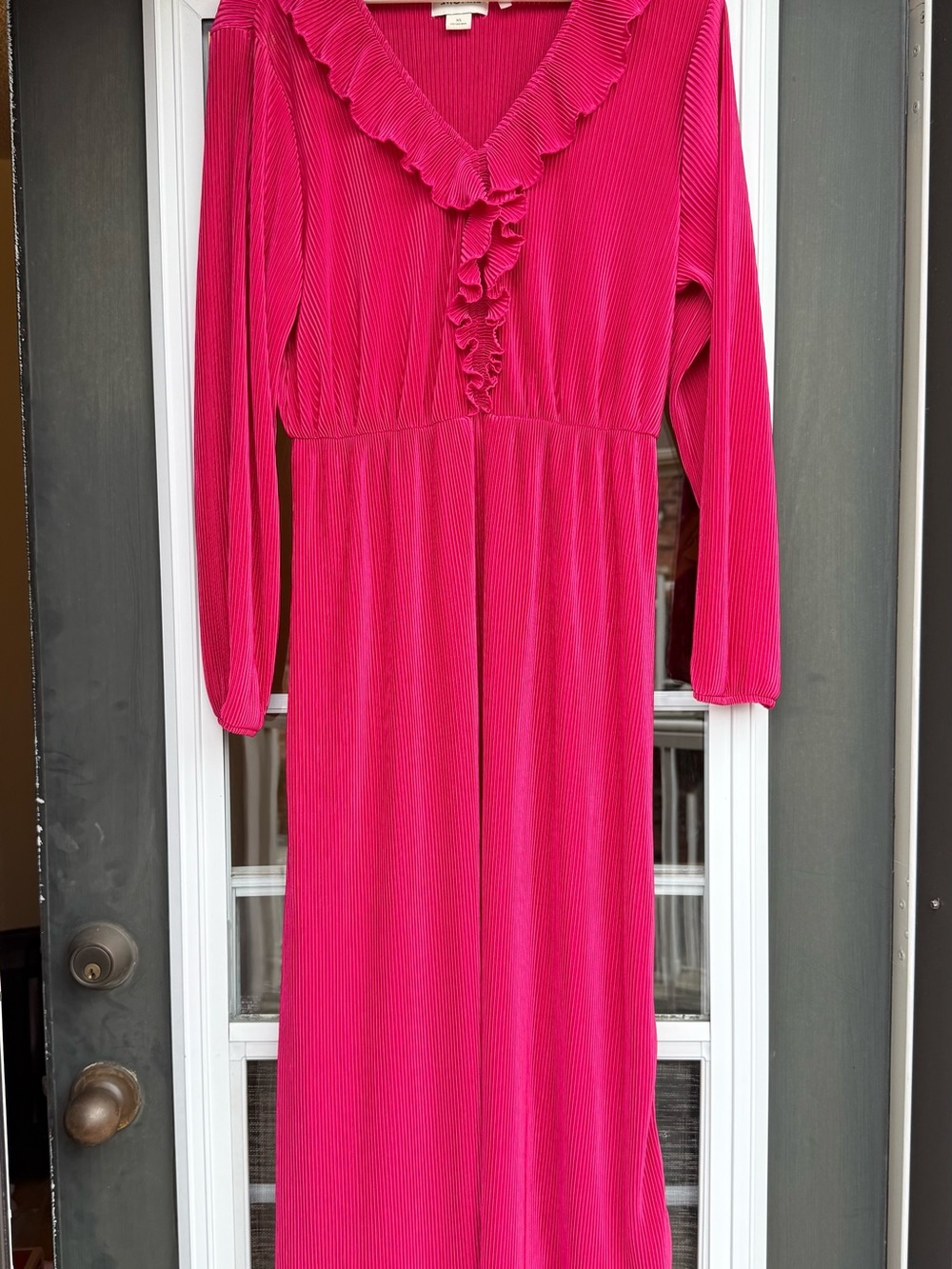 Monk I Fuchsia Ruffle-Trim Long Sleeve Dress